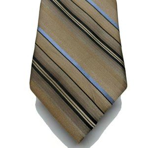 Statements Light Brown and Blue Striped Silk Neckt